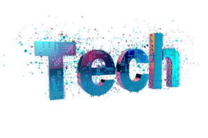 The word TECH in a colorful gradient, with a blue background. png