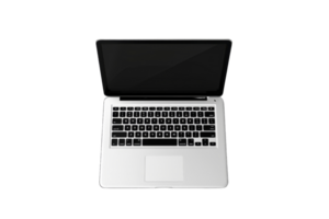 Top view of a sleek, modern laptop with black screen, stylish design, and keyboard. Ideal for technology, business, and work-related projects. png