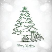 Hand draw outline christmas tree greeting card background vector