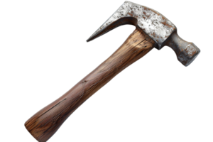 Rustic hammer with wooden handle and worn metal head, showcasing rugged tool's charm and durability, perfect for carpentry or DIY projects. png