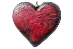 vermelho de madeira coração. isto tem uma rude superfície e uma pequeno ciclo para pendurado. png
