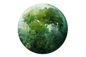 The lush green planet is a paradise, with towering trees and sparkling water. png