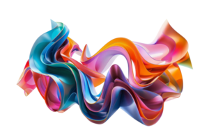 Vibrant abstract ribbons intertwining in colorful swirls, showcasing a dynamic blend of colors in a fluid, artistic motion. png