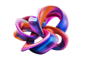 Vibrant abstract 3D shape with intertwining colorful ribbons creating a dynamic and modern design, perfect for creative projects. png