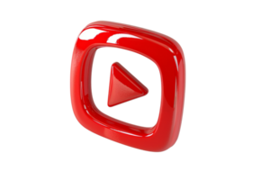 3D rendering of a red play button on a black background. png
