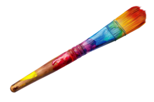 A paintbrush with a rainbow of colors on it. The brush is long and thin, with a wooden handle. The colors on the brush are vibrant and eye-catching, suggesting that it is used for creating colorful png