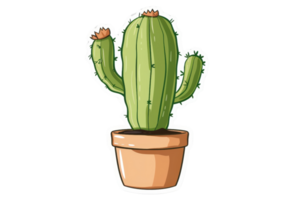 A cute cactus in a pot, with a surprised expression on its face. The cactus is decorated with three flowers. png