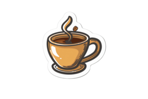 A cup of coffee with a white background. The coffee is in a brown mug and is steaming. png