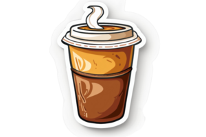 A cup of coffee with a white background. The coffee is in a brown cardboard cup with a white lid. The coffee is steaming and there is a brown sleeve around the cup. png