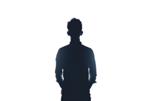 silhouette of a person. The person is wearing a suit and tie and is looking at the camera. The image is well-lit and the person is in focus. png