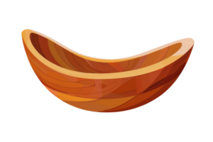 brown wooden bowl with a smooth surface. The bowl is empty and sits at a slight angle. png