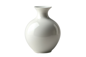 Elegant white ceramic vase with a glossy finish, perfect for home decor, flower arrangement, or artistic display. Isolated against a transparent background. png