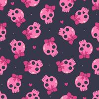 Seamless pattern with pink skulls with bows. graphics. vector