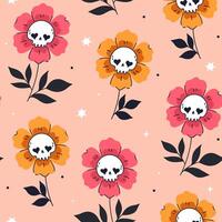 Seamless pattern of floral skulls on beige background. graphics. vector