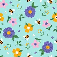 Seamless pattern with bees and flowers. graphics. vector
