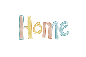 The image shows the word Home in a colorful and pixelated font. png