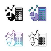 Calculator and pie chart icon set. . Gradient, black and white outline icons. vector