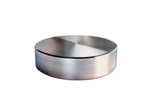 3D rendering of a silver hockey puck on a transparent background. The puck is in focus and there is a slight shadow on the puck. png