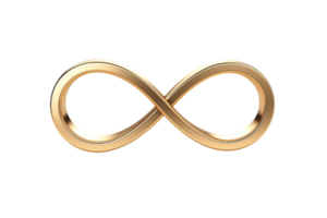 The image is a gold infinity symbol on a black background. It is a symbol of eternity and endless possibilities. png
