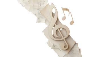 treble clef made of light wood isolated on transparent background. The image is suitable for use in advertisements for music schools, concerts, or other musical events. png