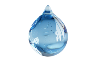 Close-up of a single water droplet with a transparent appearance, capturing light reflections and tiny air bubbles inside. png