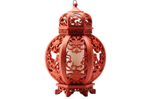 Elegant red lantern with intricate floral patterns, perfect for festive decor and enhancing ambiance with a soft, warm glow. png