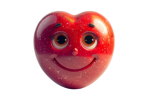 A red heart with a smiling face. The heart is smiling and has a happy expression. The eyes are large and the mouth is open, giving the impression of a friendly and approachable character png
