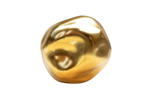 3D rendering of a shiny golden sphere with a glossy surface reflecting the surrounding environment. png
