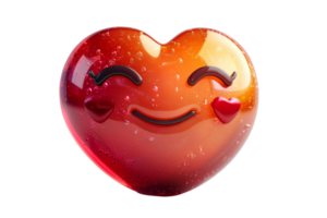 A heart with a smiling face and two red hearts on it. The heart is made of glass and has a shiny, colorful appearance. Scene is happy and cheerful png