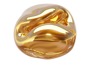 3D rendering of a golden nugget, with a shiny reflective surface and a smooth, organic shape. png