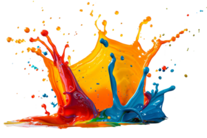 uma respingo do pintura com uma arco Iris do cores. a cores estão brilhante e vibrante, criando uma sentido do energia e excitação. a Espirrar do pintura é caótico e imprevisível png