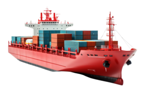 A large red ship with the word Cargo on the side. The ship is filled with cargo containers and is traveling on the ocean png