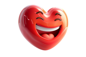 A red heart with a big smile on it. The heart is laughing and has its tongue sticking out png