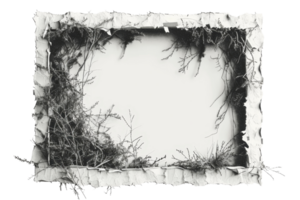 A frame with a white background and a black border. The frame is covered in vines and has a worn, weathered appearance png