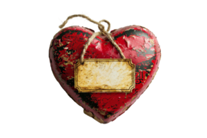 rusty heart-shaped locket with a blank tag hanging from a cord png