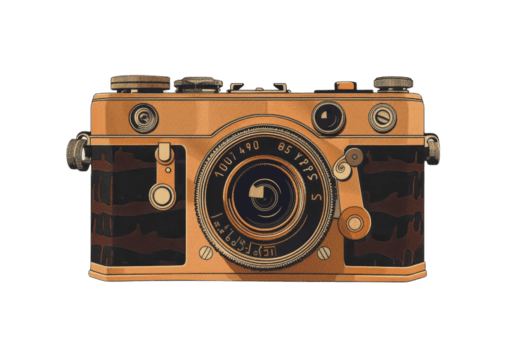 camera with a black lens. The camera is in focus and there is a transparent background. png