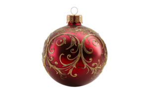 Elegant red and gold ornate Christmas bauble isolated on a transparent background. Perfect decoration for the festive holiday season. png