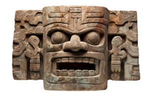 A stone carving of a face with a mouth open and a tongue sticking out. The carving is of a person with a big nose and a big mouth png