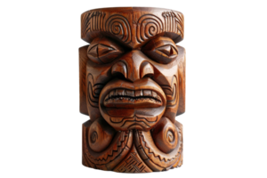 A wooden statue of a man with a frowning face. The statue is carved from wood and has a very detailed and realistic appearance. The statue's expression conveys a sense of sadness or anger png