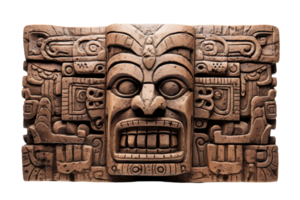 A large, carved face with a menacing expression. The face is surrounded by a wooden frame, and the overall mood of the image is dark and foreboding png
