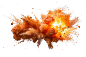 A large explosion is depicted in the image, with a lot of debris and smoke flying in the air. The explosion is orange and he is very powerful, creating a sense of chaos and destruction png