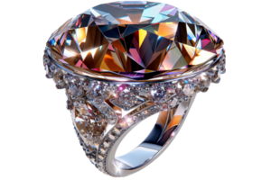 A large diamond ring with a gold band. The ring is very shiny and has a lot of diamonds on it png