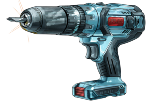 A blue power tool with a red handle and a black tip. The tool is a drill bit png