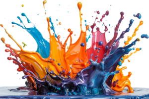 uma respingo do pintura com uma arco Iris do cores. a cores estão brilhante e vibrante, criando uma sentido do energia e excitação. a Espirrar do pintura é caótico e imprevisível png