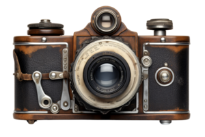 A vintage camera with a black and white lens. The camera is old and has a vintage look to it png