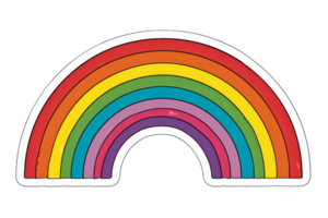 A rainbow is a multi-colored arc that forms in the sky when sunlight is scattered by raindrops. It is a symbol of hope, diversity, and new beginnings. png