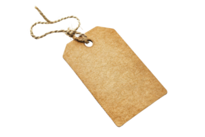 Brown cardboard price tag tied with a rope on a transparent background png