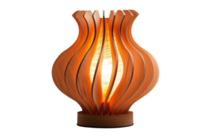 Modern wooden table lamp with a unique, sculptural design and warm ambient light, perfect for home decor or office use. png