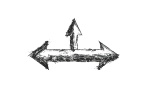 A black and white drawing of two arrows pointing in opposite directions. The image has a moody and somewhat mysterious feel to it, as if it's trying to convey a sense of direction or purpose png