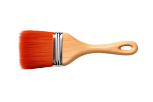 A red paintbrush with a wooden handle. The brush is orange and has a silver handle. The brush is being used to paint something png